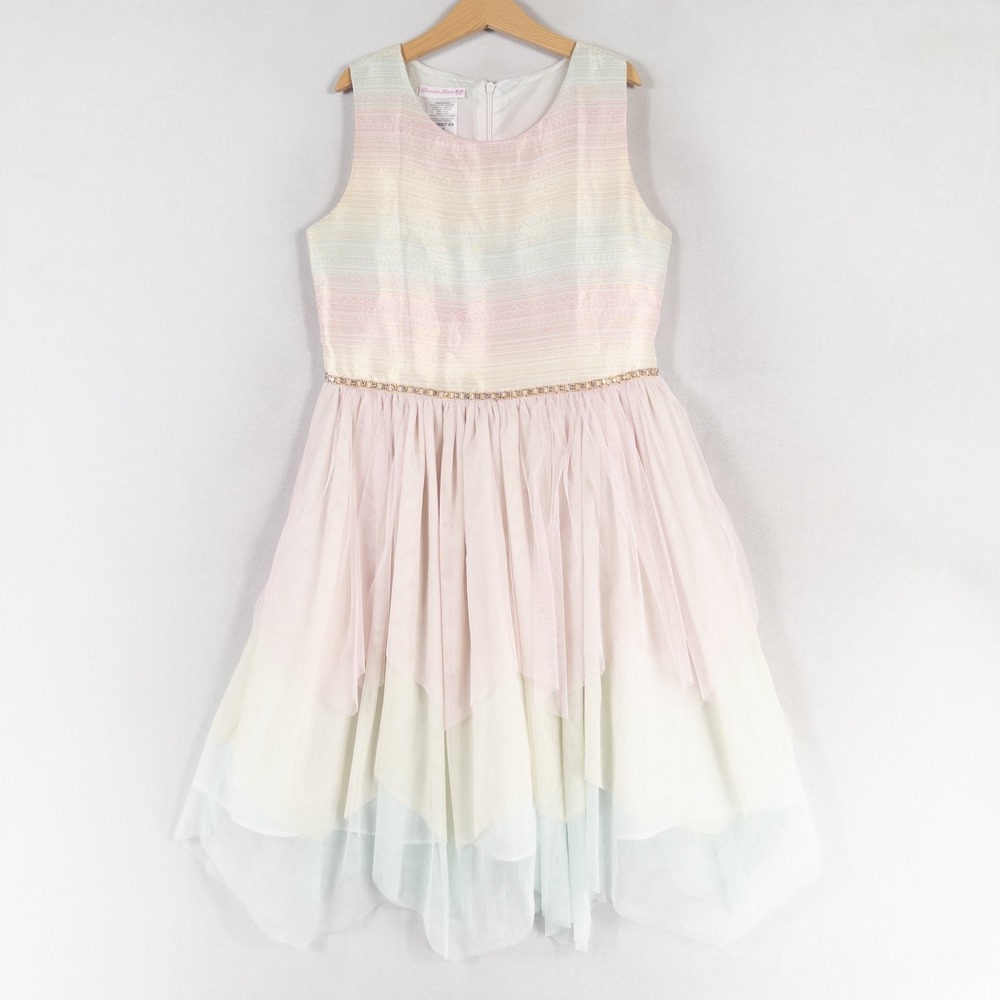 Bonnie Jean Dress Girls 14 Multicolor Pastel Stripe Party Wedding Holiday Event